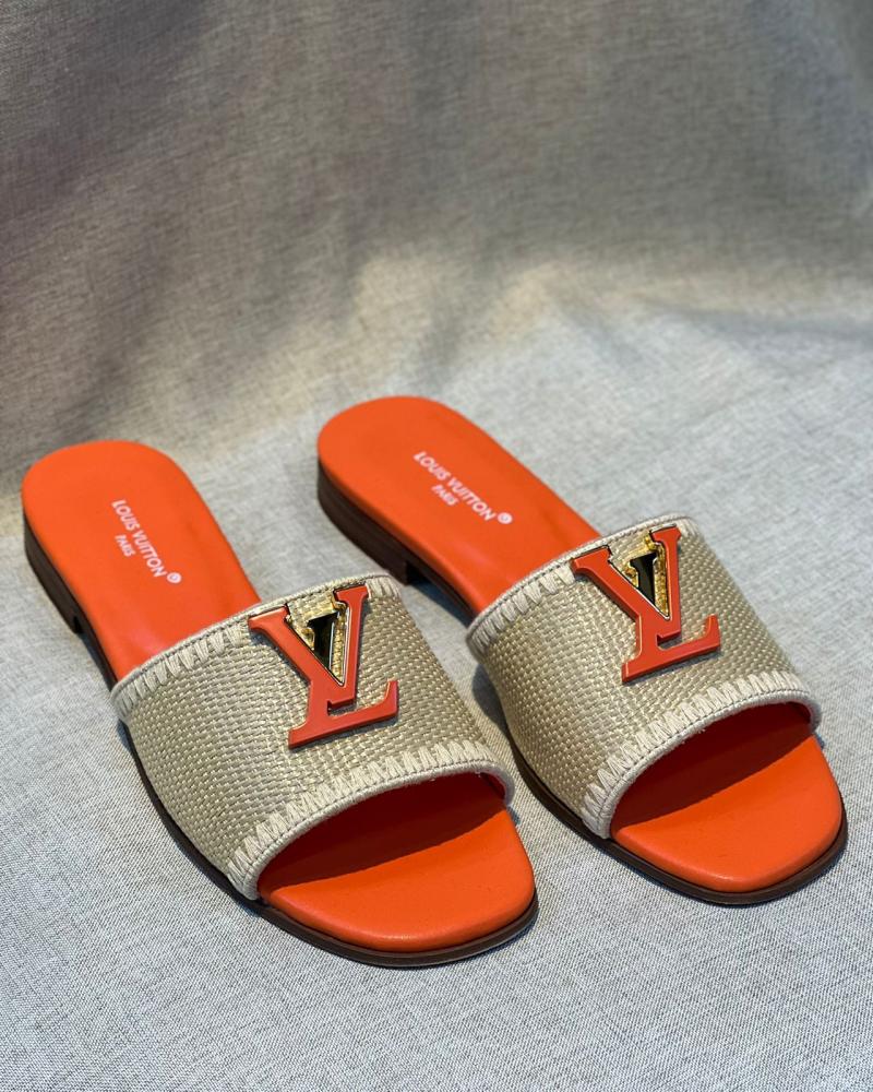 Louis Vuitton Straw and Orange Women's Slippers E-SEVEN STORE