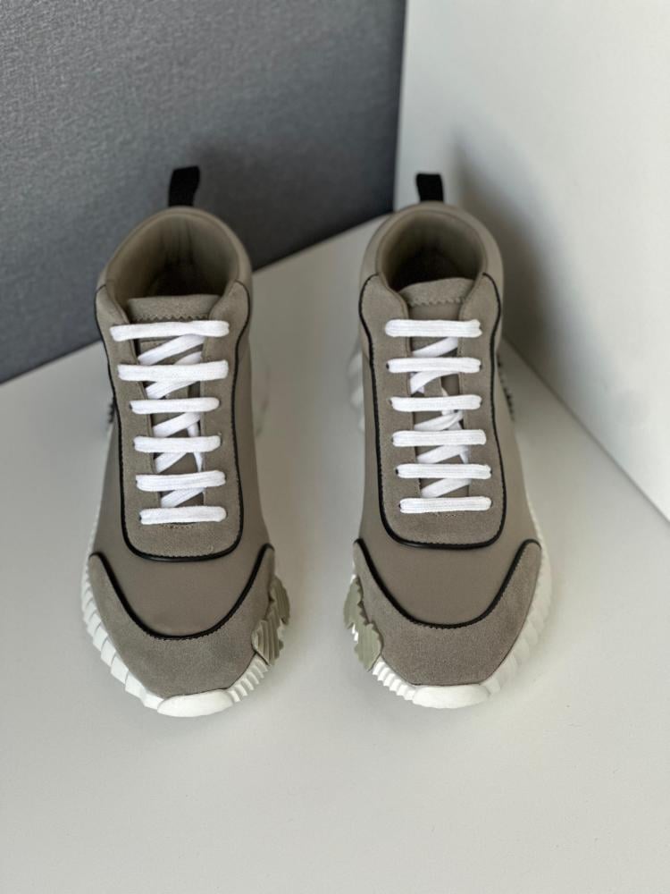 Hermes Men's High Top Shoes in Grey with Black Stripes - E