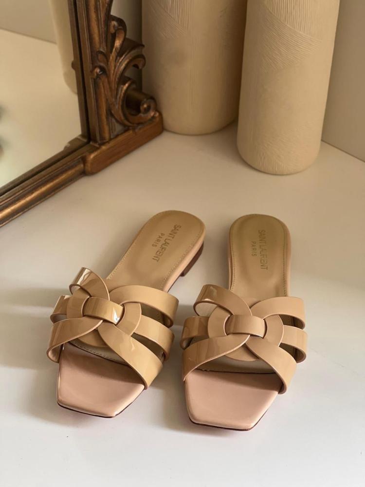 beige patent leather flats