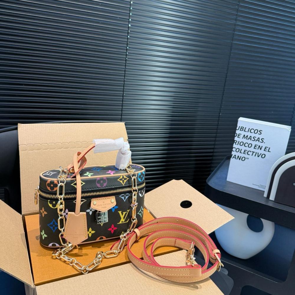 Louis Vuitton Box Handbag in Black with Colorful Logos