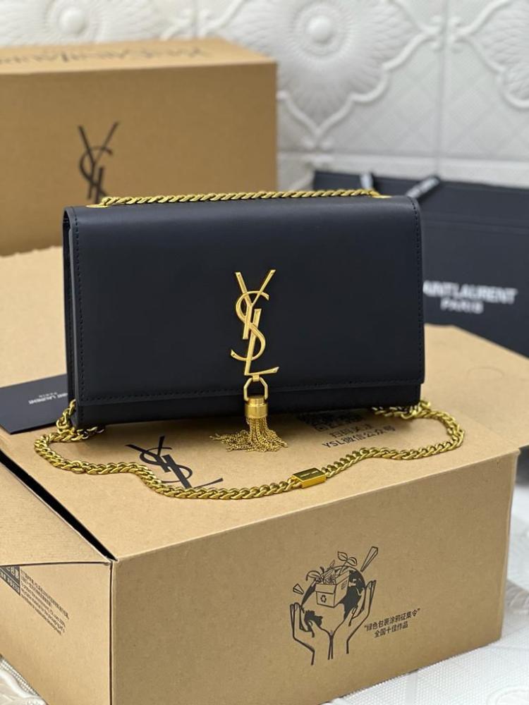 Saint Laurent Kate handbag, 22 cm, black and gold, luxurious
