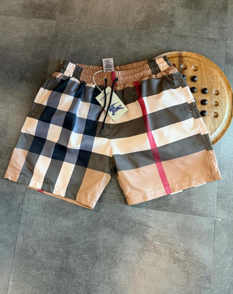 Burberry Men's Wide Plaid Bikini Swim Shorts, Beige and