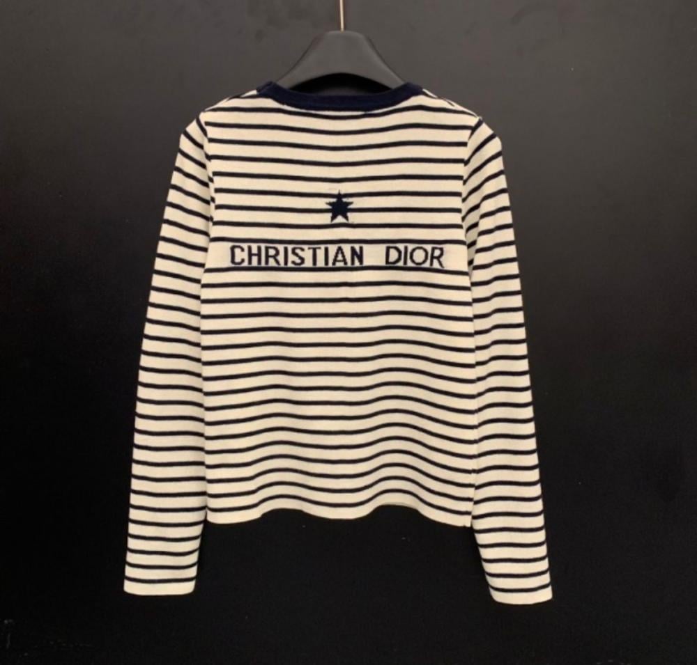 DiorTシャツ Dior Women's Winter Blouse, Black and White Striped Pattern