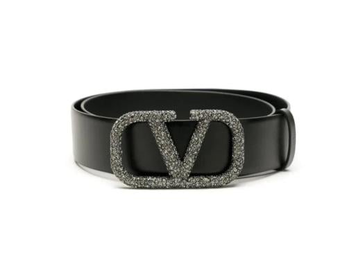 MIU Valentino white leather belt with luxury gold logo - E-SEVEN