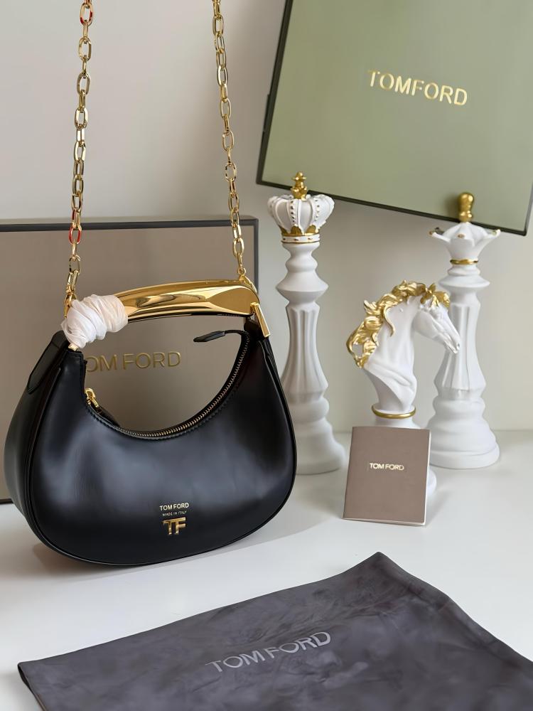 Tom Ford Bianca Mini Sequin 22cm Black and Gold Metal Handle Bag