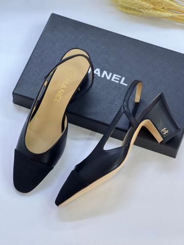 ◾️Chjl G◾️ Chanel Women's Black Plain Closed Mid Heel Sandal - E-SEVEN