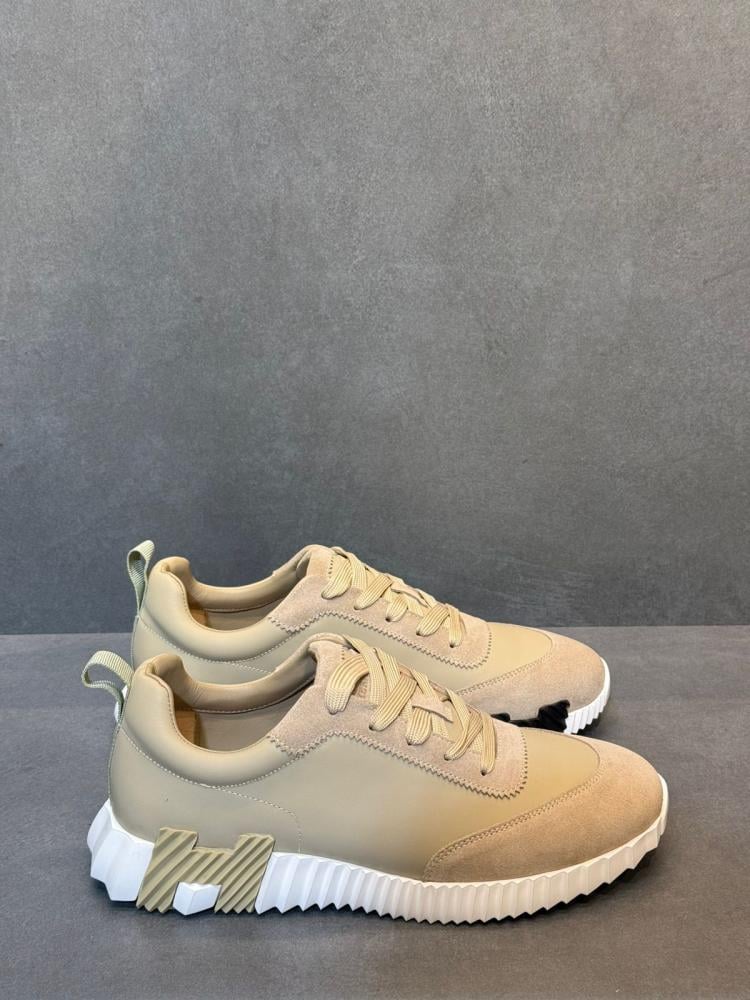 Hermes Bouncing Men's Suede and Leather Shoes in Beige with