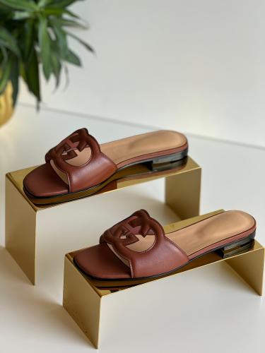 Gucci Women's Brown Summer Leather Slipper - E-SEVEN STORE