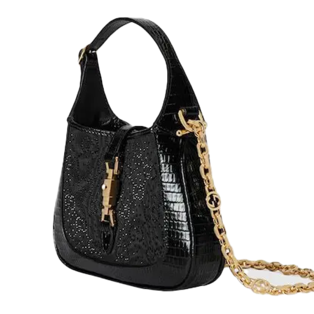 Gucci handbag with chain, 19 cm, black, with rhinestones - E