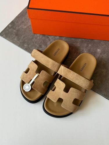 Hermes men's electric sandal, light brown, luxurious leather