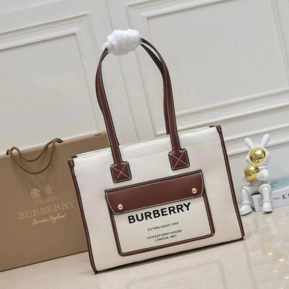 ※＿Ｋ Burberry Horse Fairy Tote Bag with Logo Beige Brown - E