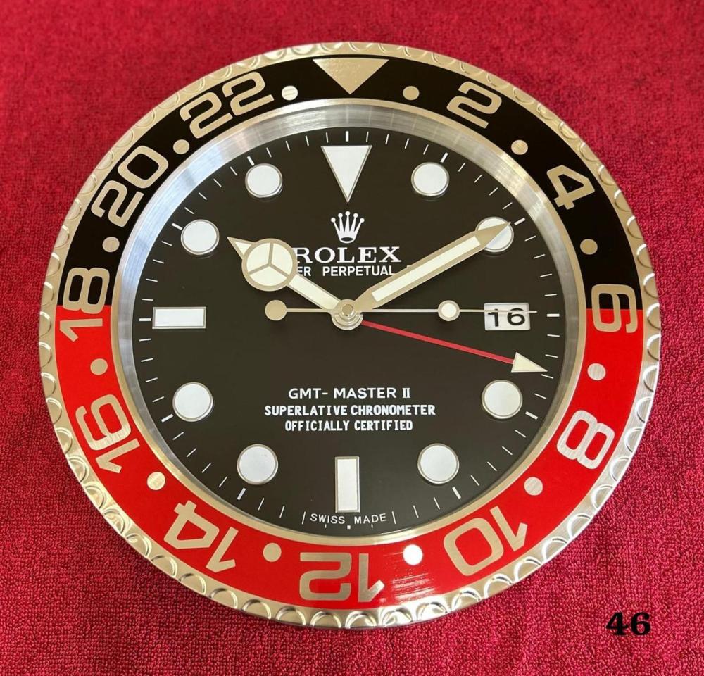 Rolex Submariner Wall Clock, Red and Black, with Gold Bezel