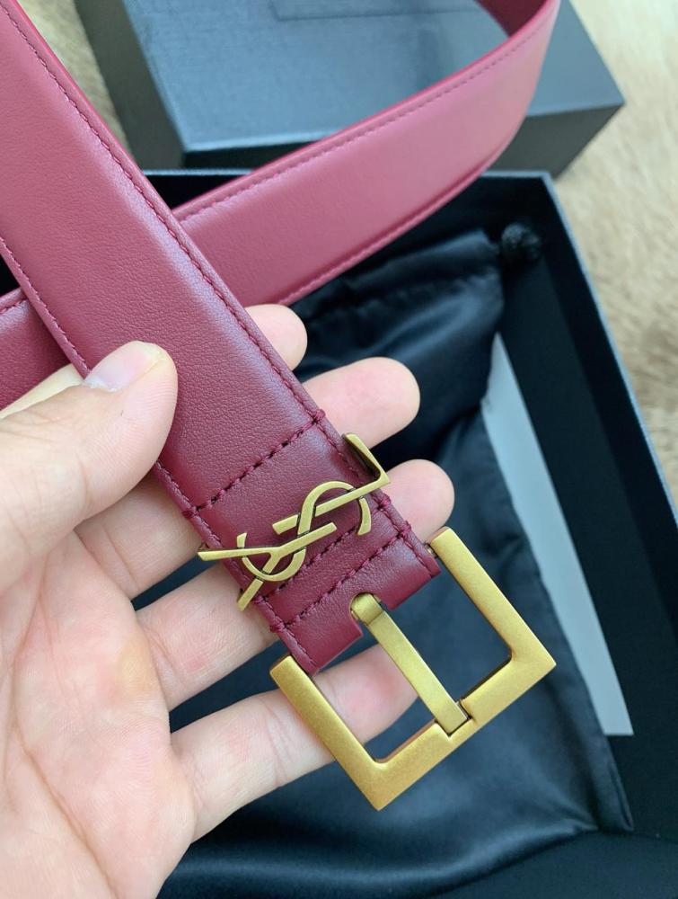 Saint Laurent Luxury Leather Belt for Women in Burgundy with