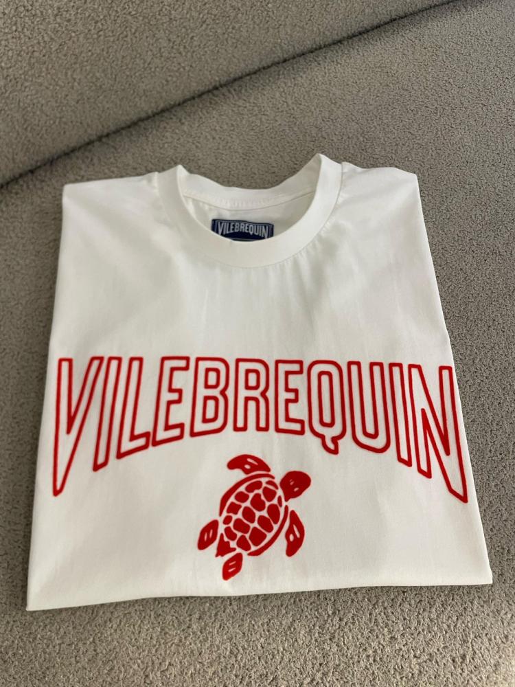 ケン Vilebrequin Men's White Sport T-Shirt with Red Logo - E