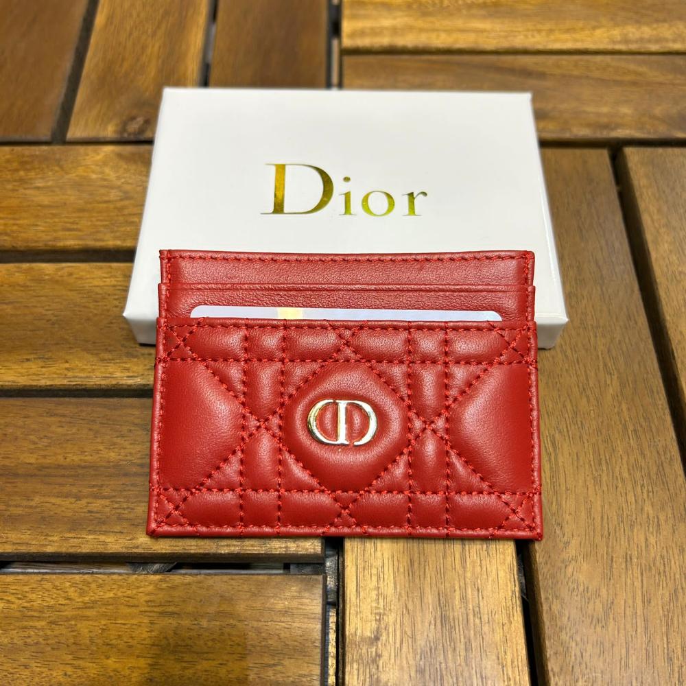 Dior Caro Freesia card holder with cannage embroidery, red - E