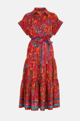 فستان طبقات من كارولينا هيريرا لون أحمر مع ألوان م...