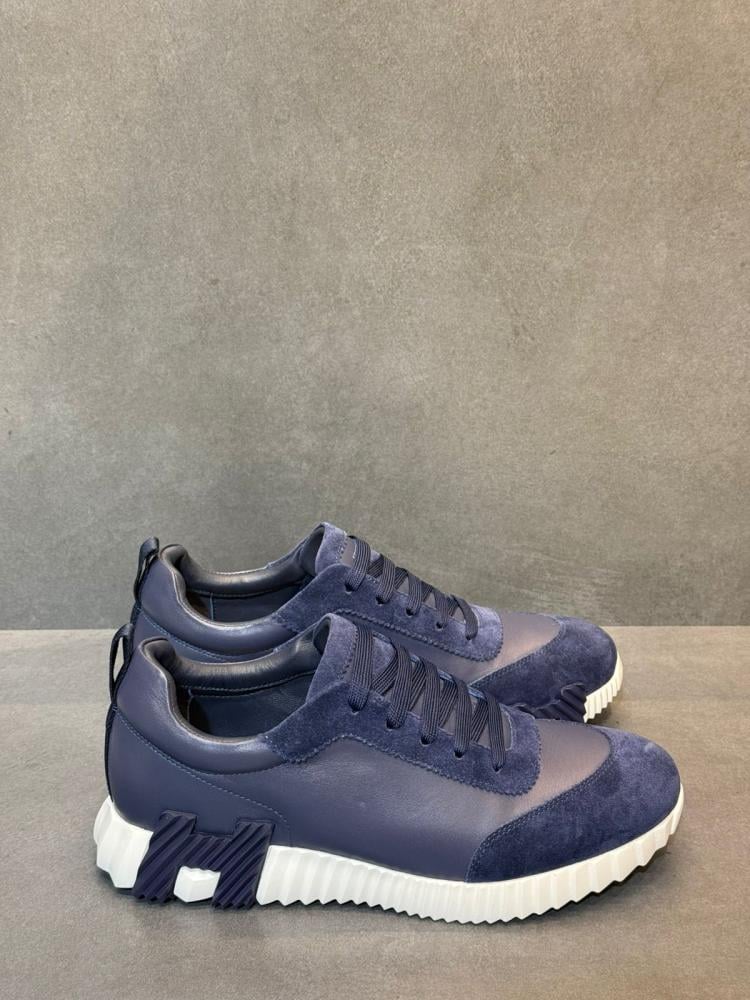 Hermes Bouncing Men's Suede and Leather Sneakers in Dark