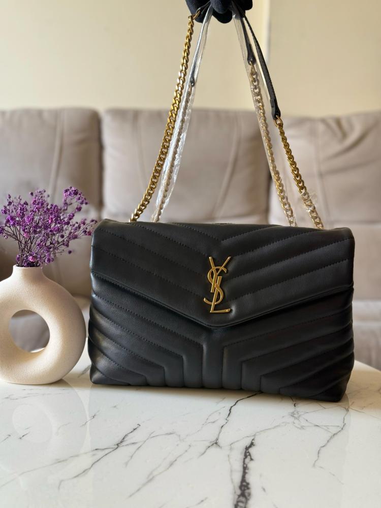 Saint Laurent Loulou Medium Shoulder Bag 30cm Black and Gold