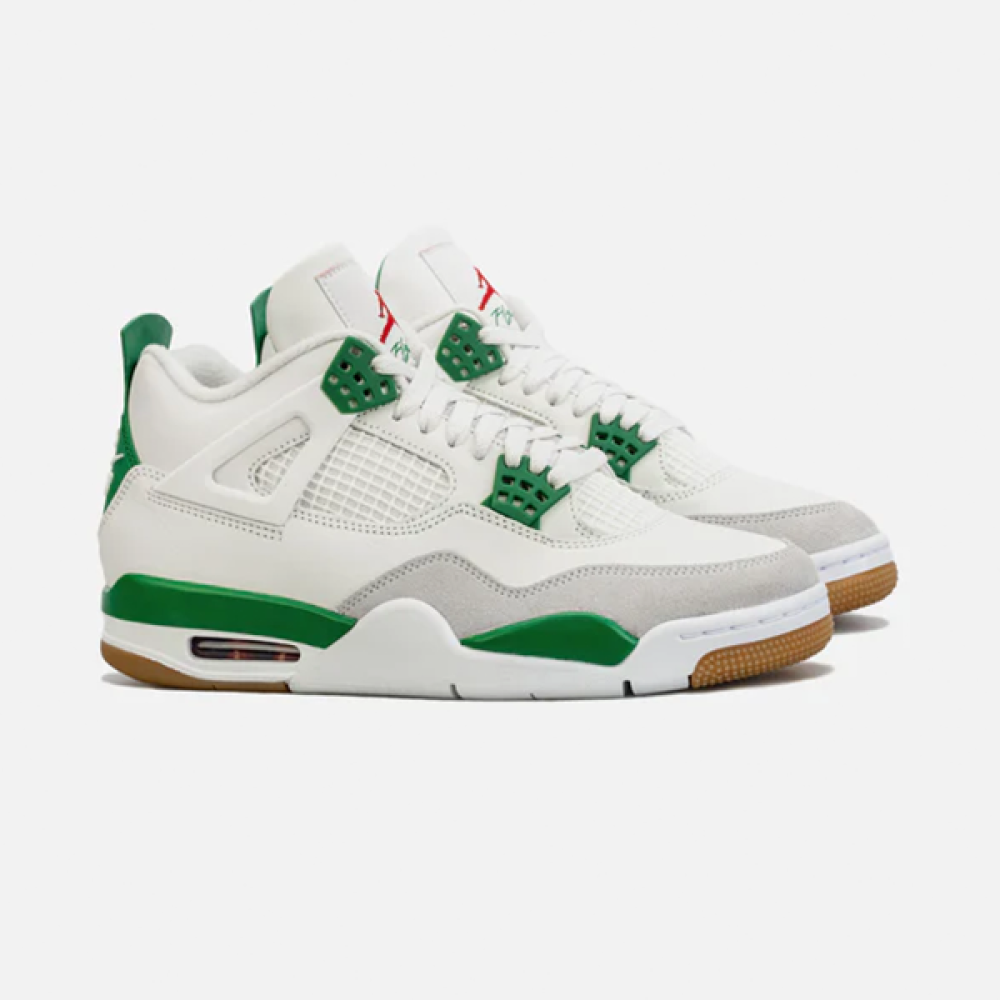 エン Air Jordan 4 Retro Kids Sneakers White Grey Green - E-SEVEN