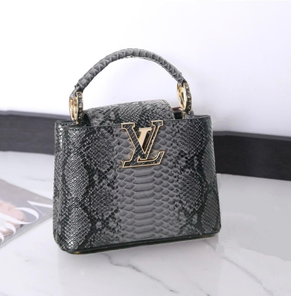 Gray and black Louis Vuitton croco leather handbag