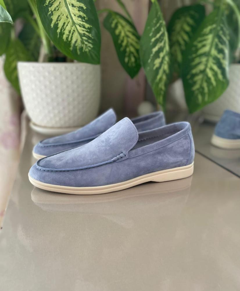Loro Piana Men's Casual Loafers Light Blue Suede E-SEVEN STORE