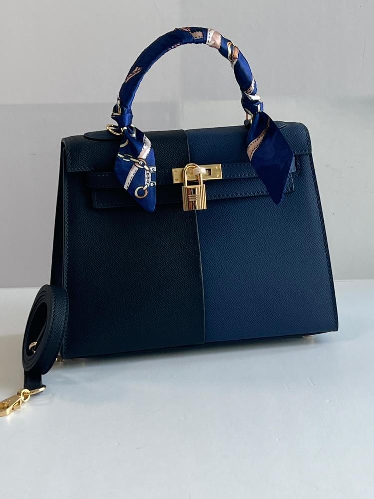 Hermes Kelly bag, 25 cm, navy and black, luxury