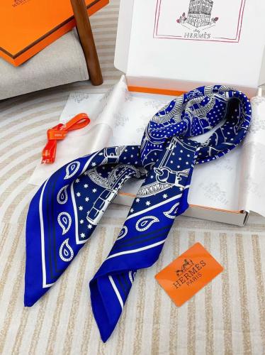 Hermes Eberron Scarf with Brand Print, Navy Blue | ESEVEN STORE