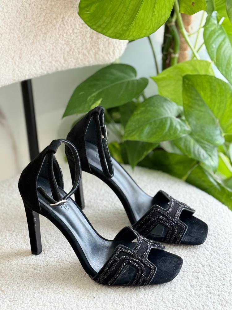 ラン Hermes Bramir Black Glitter High Heel Sandal - E-SEVEN STORE