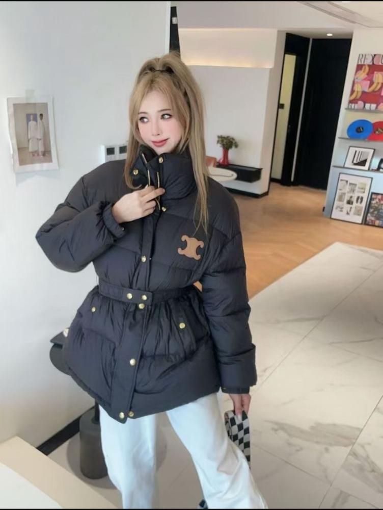 Celine Women's Black Quilted Jacket with Waist Belt - E