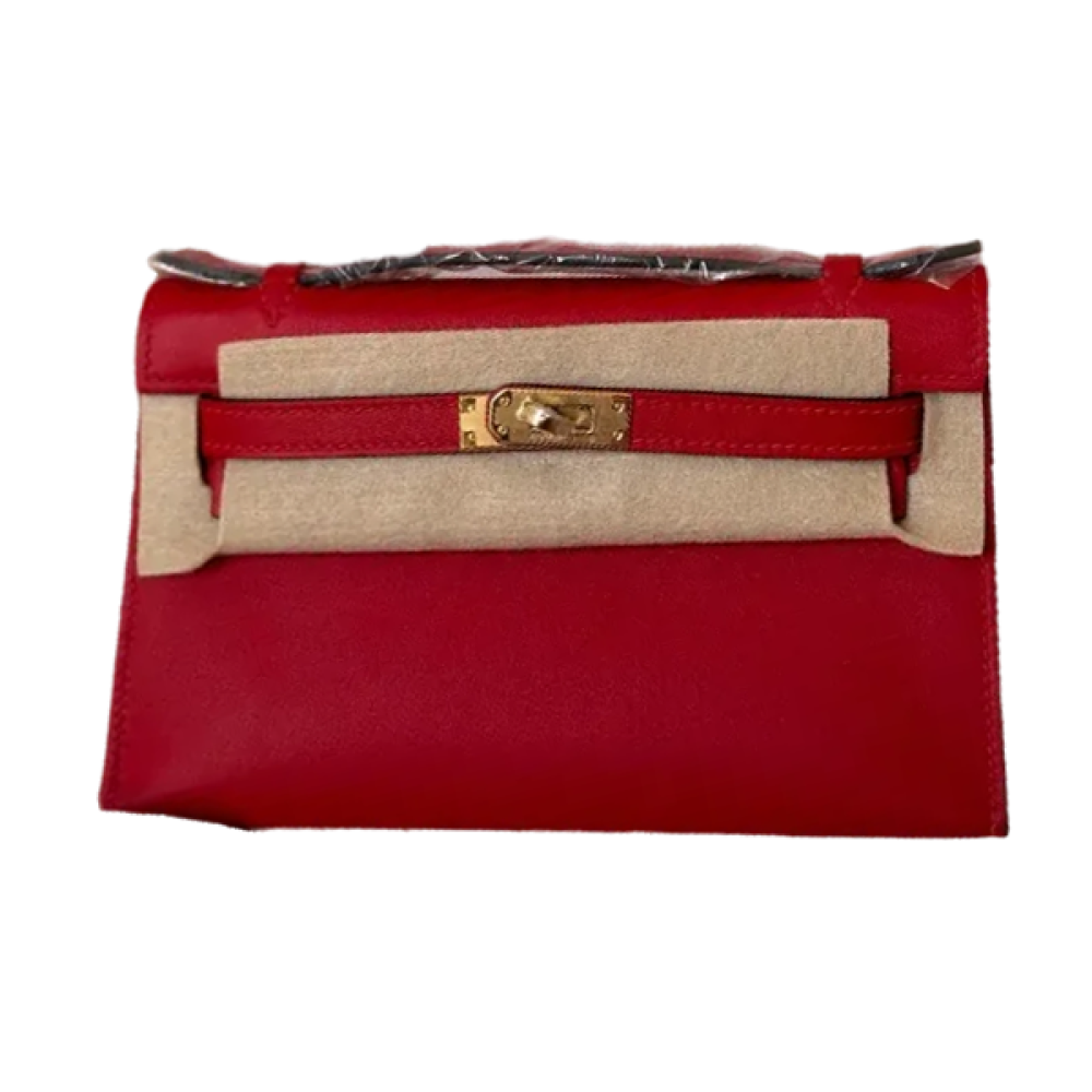 Hermes Kelly soft leather wallet, red with gold metal