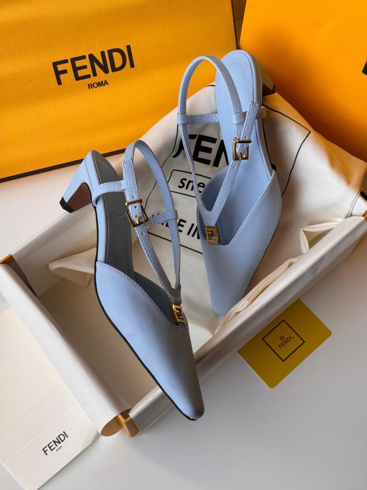 Fendi Fold Sky Blue Slingback Low Heel Pumps - E-SEVEN STORE