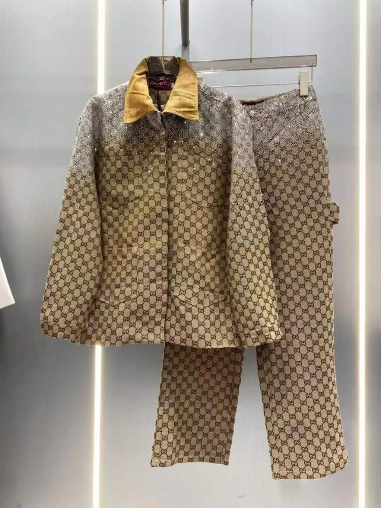 Gucci GG Women's Formal Suit, Pants and Jacket, Brown and Beige