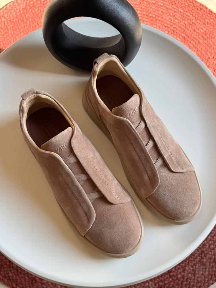 Men's Zegna Slip-On Flat Shoes in Beige Suede - E-SEVEN STORE