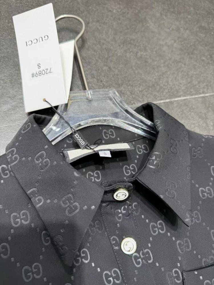 Gucci Women's Black V-Neck Button-Down Short Dress with GG