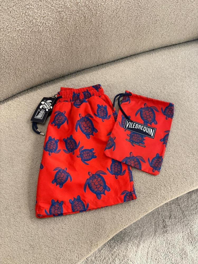 Red and blue print bathing suit with flip-flops and bath bag E