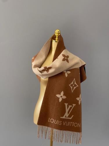 Louis Vuitton Women's Winter Scarf with Brand Logos, Brown Beige