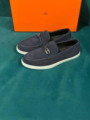 Hermes Flat Men's Suede Shoes in Black Luxury - E-SEVEN STORE