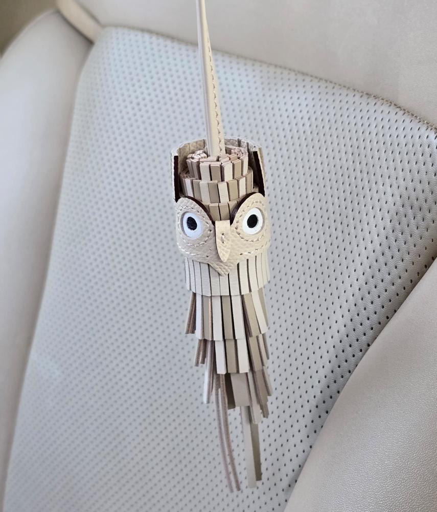 Hermes Owl Clip Bag Charm in Grey and Ivory - E-SEVEN STORE
