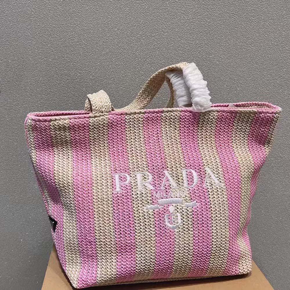 Prada women's crochet bag, striped in pink and beige