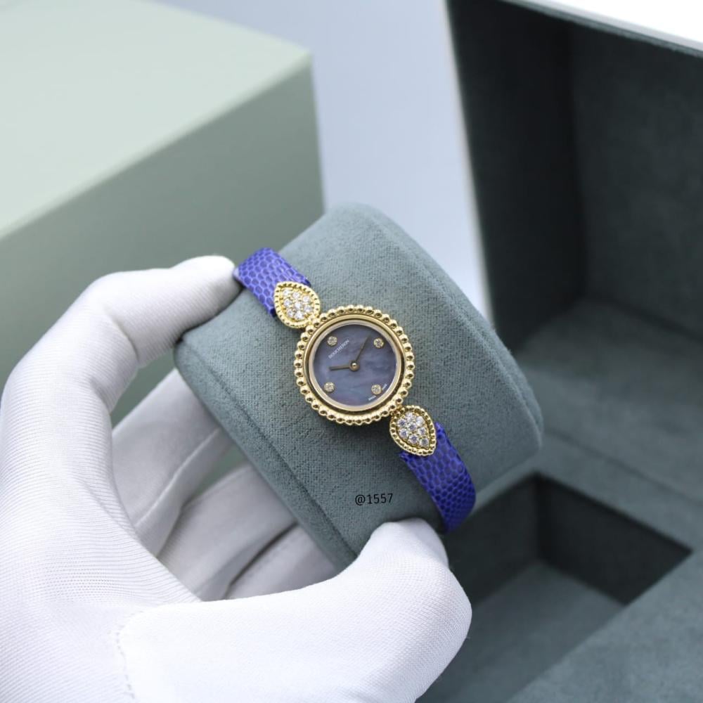 Boucheron Bohème Navy Blue Women's Fashion Leather Watch with Gold Bezel