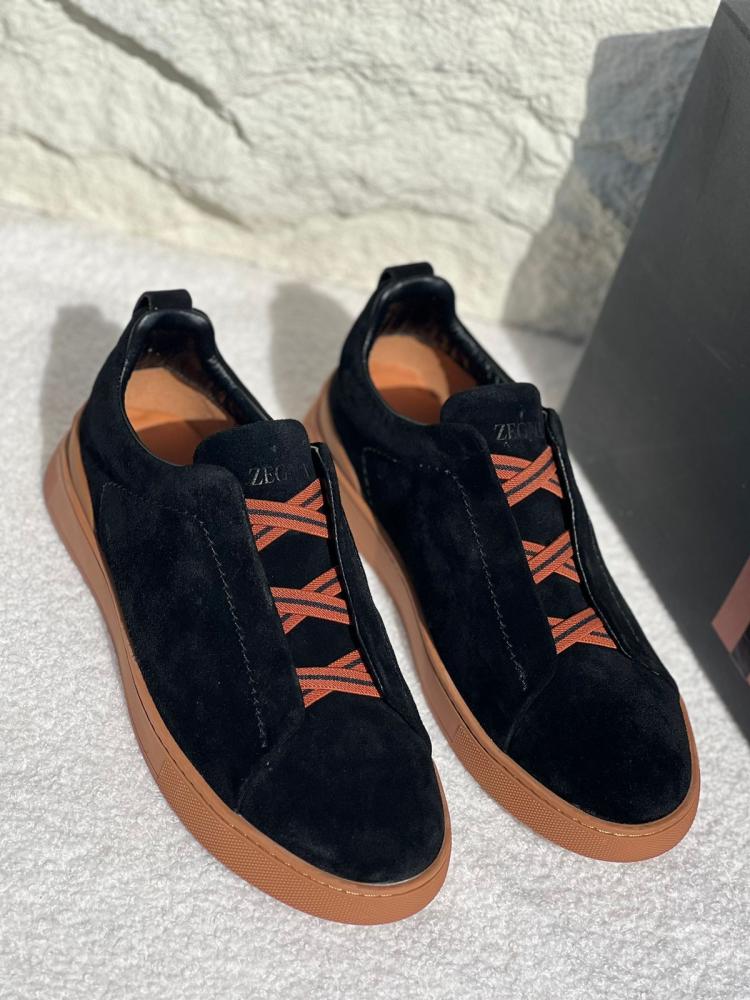 Armeniglido Zegna Men's Suede Shoes in Black and Honey - E-SEVEN STORE