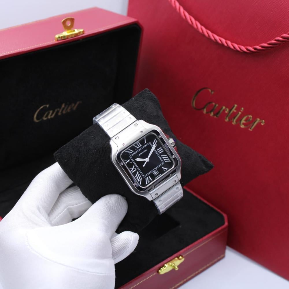 Cartier Stones Watch, Men's Silver Black Metal Watch