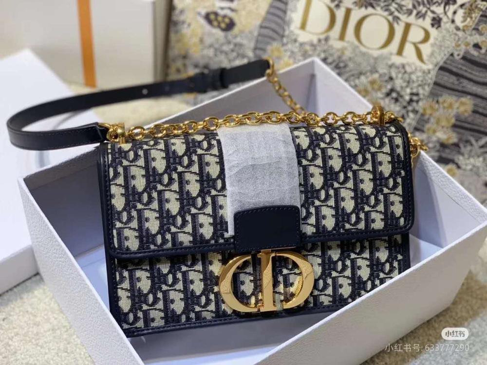 Dior Montaigne Oblique Logo Chain Shoulder Bag in Beige and