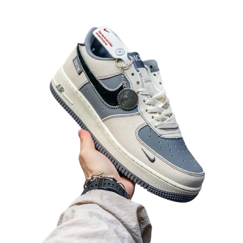 Nike Air Force 1 Unisex Flat Shoes Off White Blue - E-SEVEN STORE
