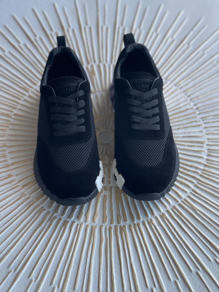 Hermes Bouncing Mesh Black White Logo Sneakers - E-SEVEN STORE