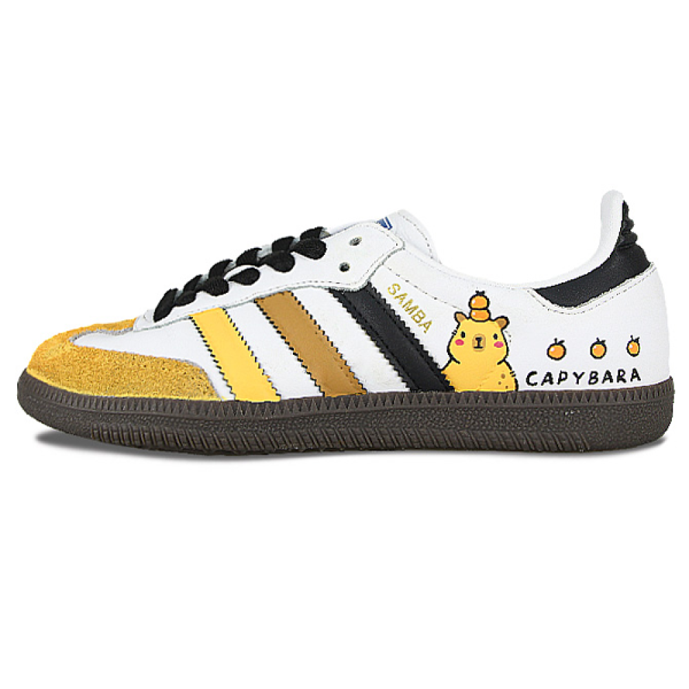 Adidas Kids' Samba Shoes, Capybara Design, White and Yellow