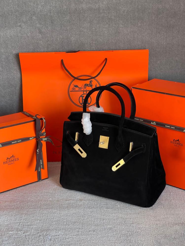 Luxury Black Leather Hermes Birkin Tote Women's Handbag