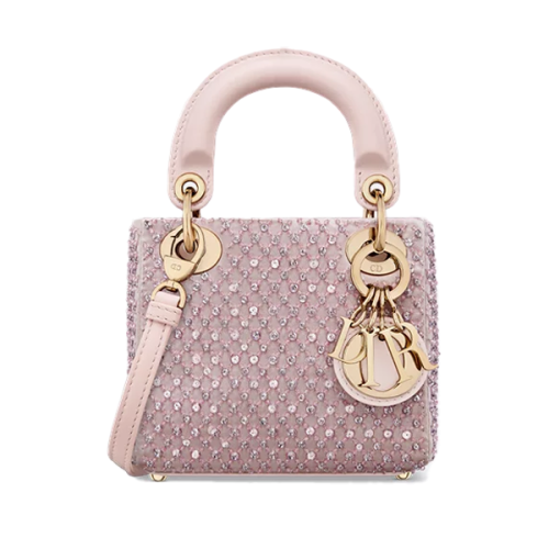 Micro Lady Dior Crystal Embellished Handbag in Soft Pink | ESEVEN