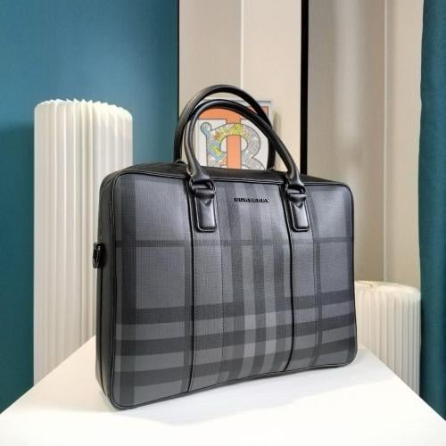 Black Burberry Check Laptop Bag with Top Handles - E-SEVEN STORE