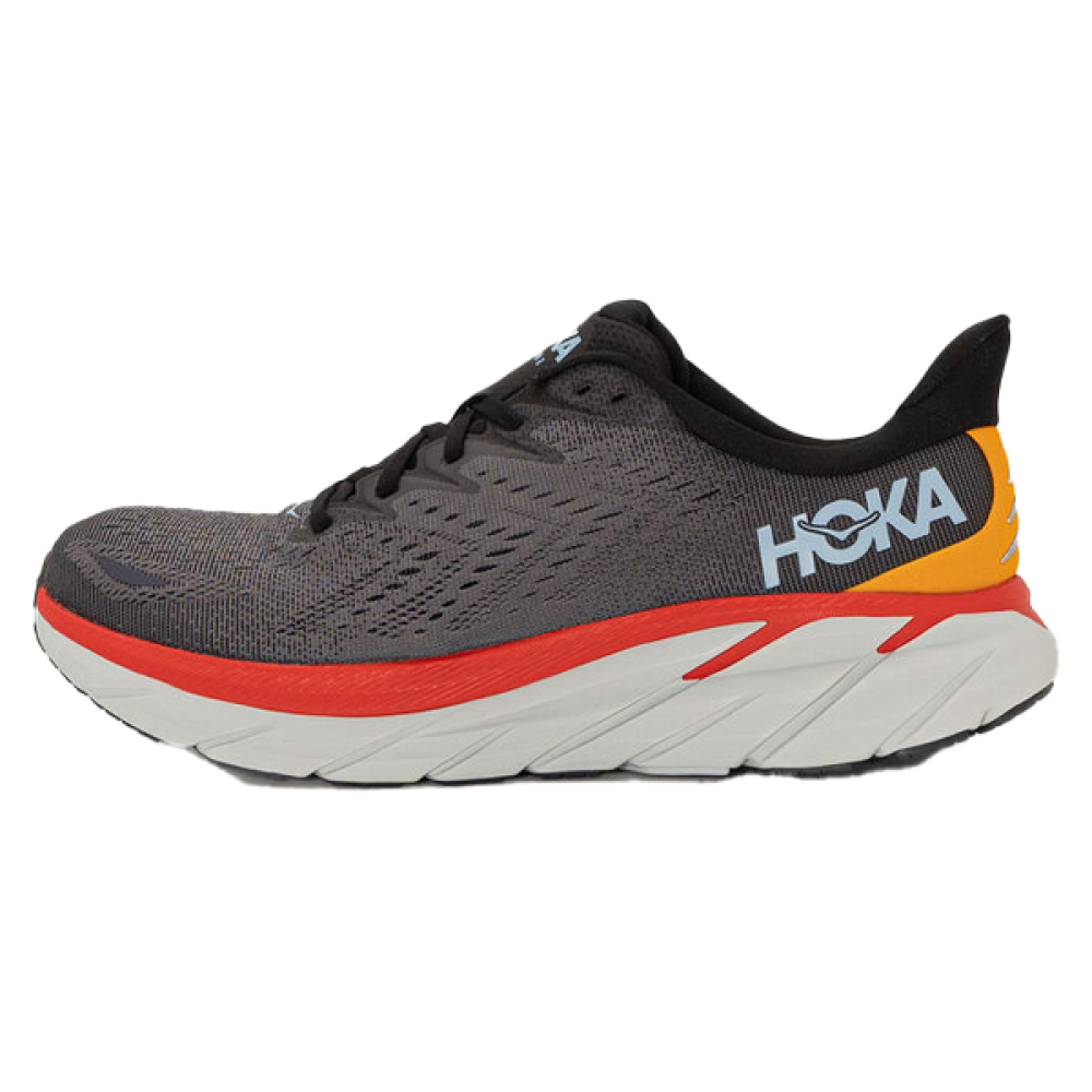 High-quality Hoka Clifton 8 sports shoes in dark grey and red